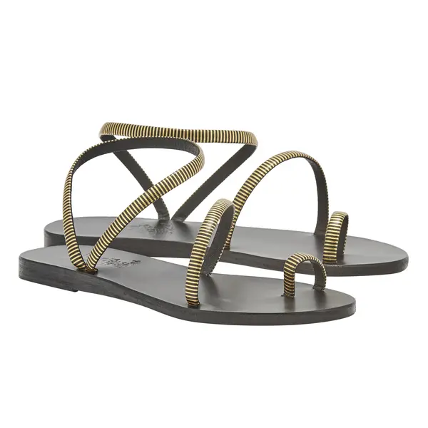 Leather Sandals with Gold Striped Straps 2 Image