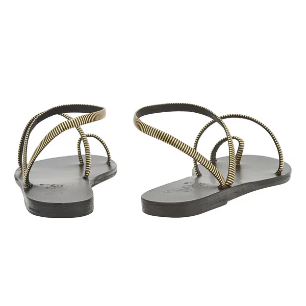 Leather Sandals with Gold Striped Straps 3 Image