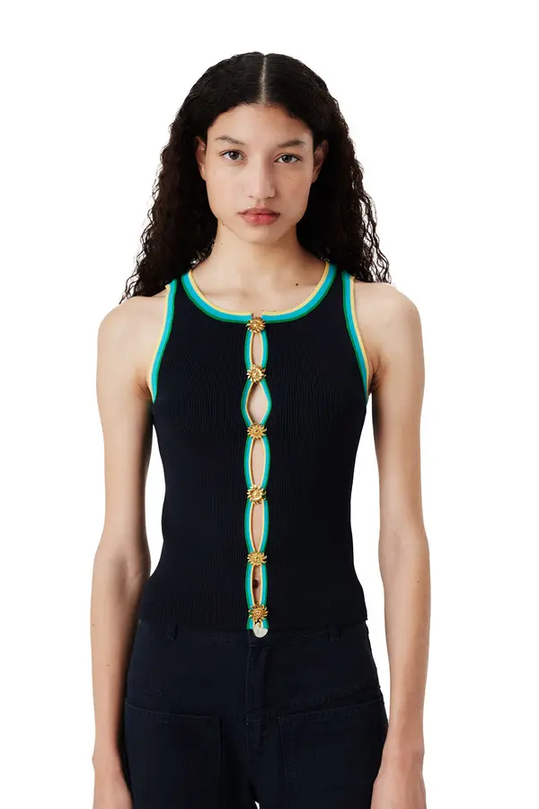 Tricolour Sleeveless Knit Top 3 Image