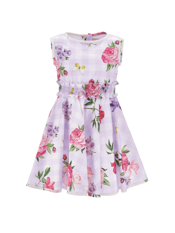 Gingham Floral A-Line Dress with Smocked Waist 2 Image