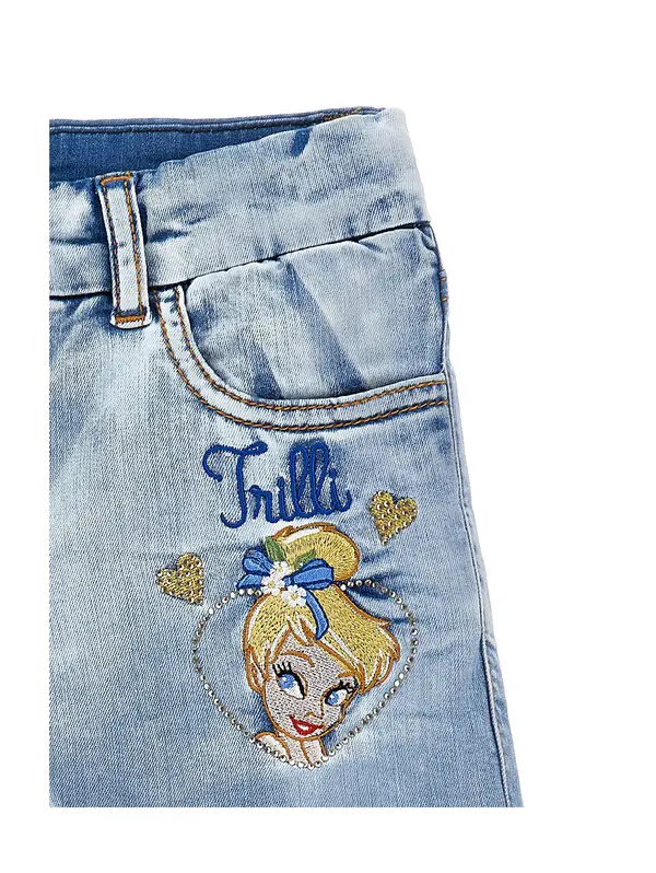 Kids Girls Shorts with Tinker Bell and Flowers 2 Image