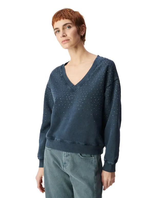 Organic Cotton Rhinestone V-neck Sweater 2 Image