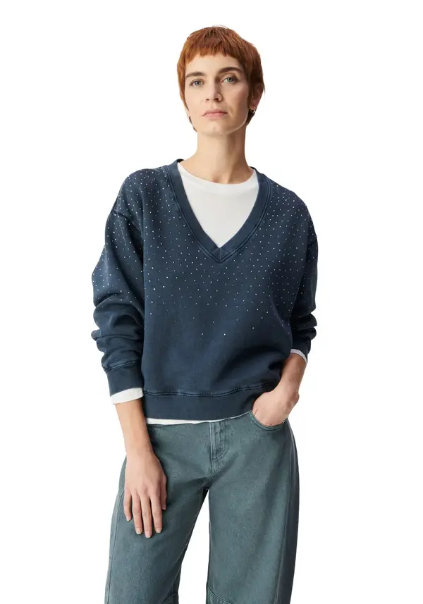 Organic Cotton Rhinestone V-neck Sweater 3 Image