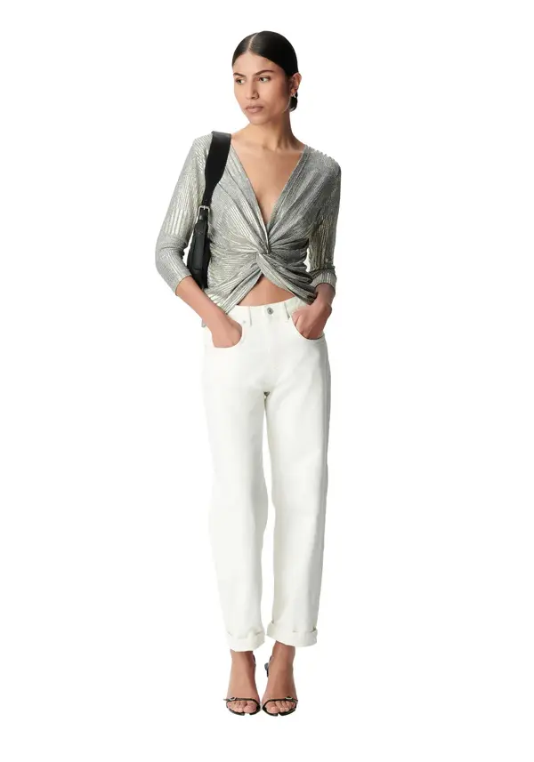 Rib Knit T-shirt With Fixed Back Knot 2 Image