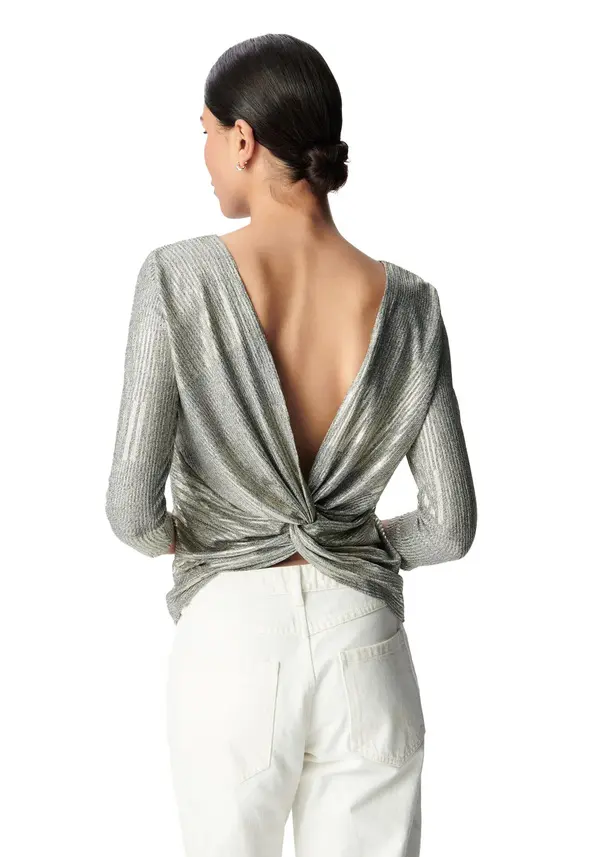 Rib Knit T-shirt With Fixed Back Knot 3 Image