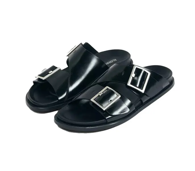 Wide Straps Leather Slides 1 Image