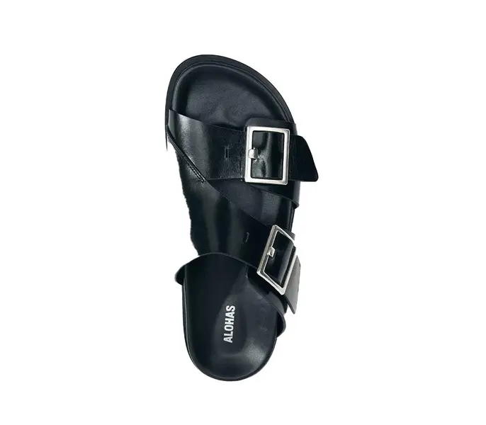 Wide Straps Leather Slides 2 Image
