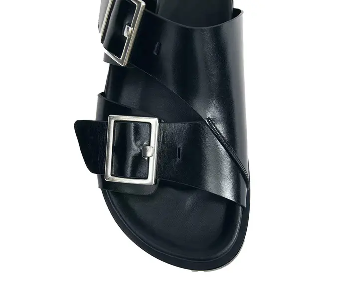 Wide Straps Leather Slides 3 Image