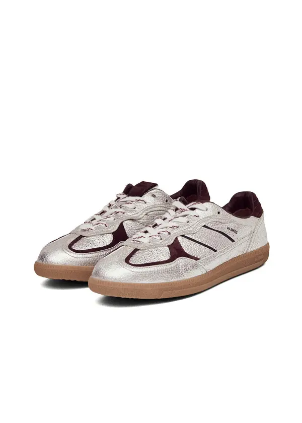 Shimmer Silver & Burgundy Leather Sneakers 2 Image