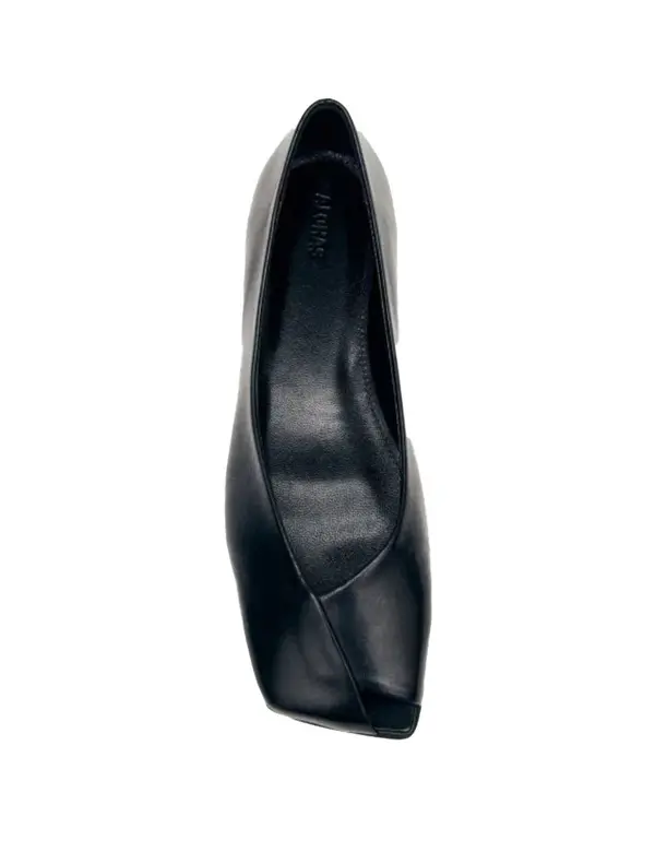Sleek V-Cut Square-Toe Leather Ballerina 1 Image