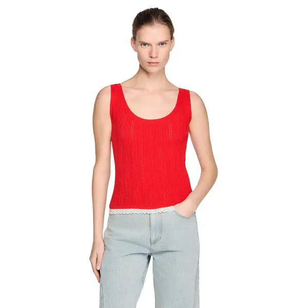 Slim Fit Knit and Lace Top 1 Image