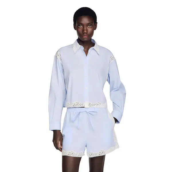 Cropped Shirt With White Lace Trim 2 Image