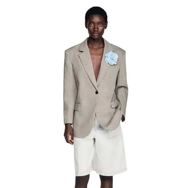 Checked Wool Jacket With Brooch 1 Image