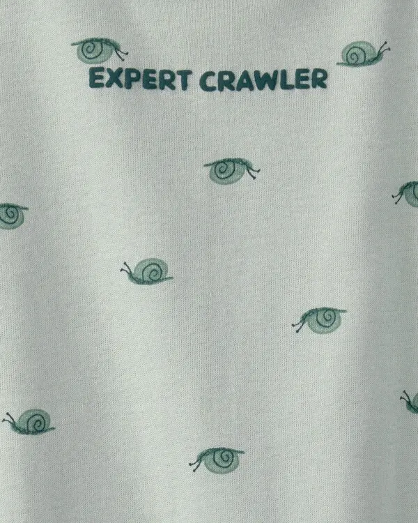 Baby Boy Snail Short-Sleeve Romper - Green 1 Image