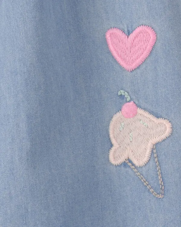 Kids Baby Girl Embroidered Chambray Sleeveless Jumpsuit - Blue 1 Image