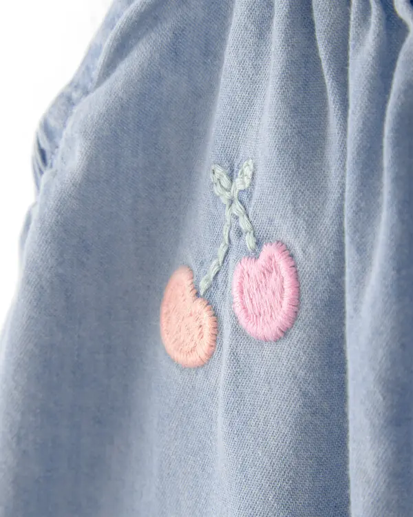 Kids Baby Girl Embroidered Chambray Sleeveless Jumpsuit - Blue 2 Image