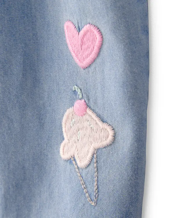 Kids Baby Girl Embroidered Chambray Sleeveless Jumpsuit - Blue 3 Image