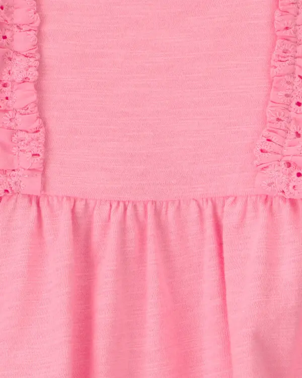 Baby Girl Eyelet Sleeveless Romper - Pink 1 Image