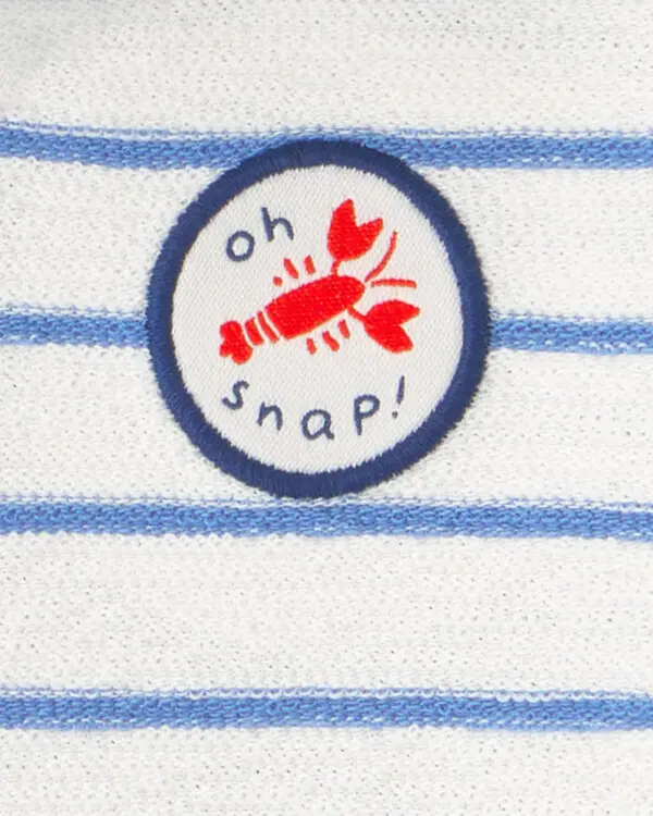 Baby Boy 'Oh Snap!' Lobster Stripe Short-Sleeve Hooded Romper - Blue/White 1 Image