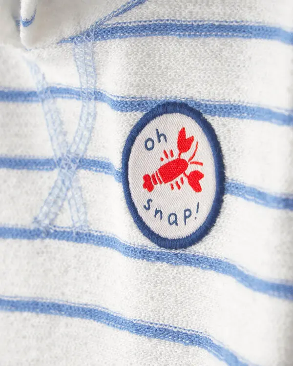 Baby Boy 'Oh Snap!' Lobster Stripe Short-Sleeve Hooded Romper - Blue/White 2 Image