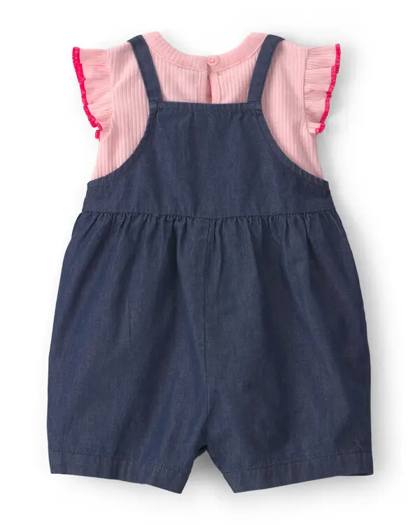 Baby Girl 2-Piece Chambray Romper Set - Pink/Blue 4 Image