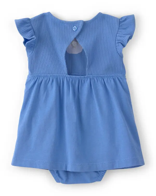 Baby Girl Seashell Short-Sleeve Bodysuit Dress - Blue 3 Image