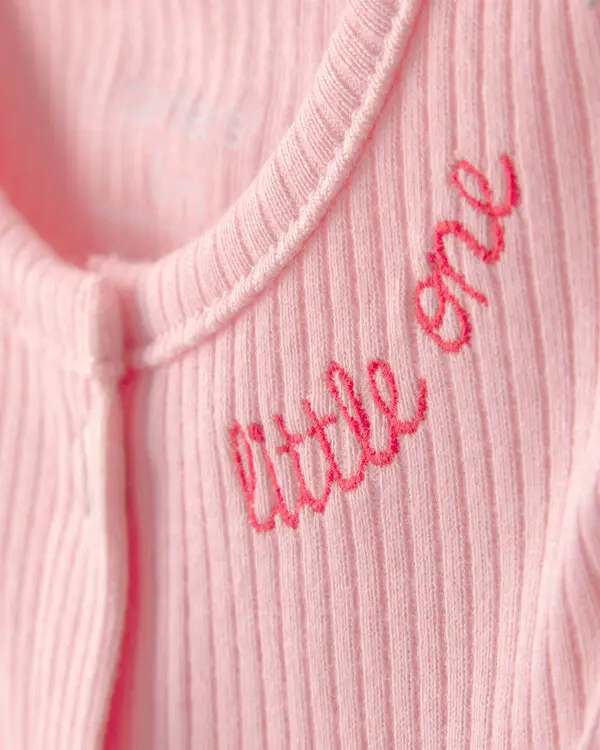 Kids Baby Girl Little One' Rib Short-Sleeve Romper - Pink 2 Image