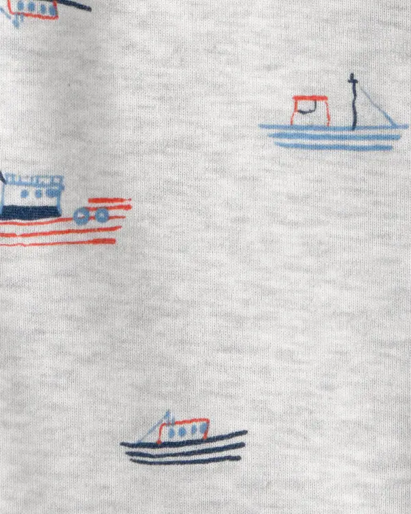 Baby Boy Boat Short-Sleeve Romper - Grey 1 Image