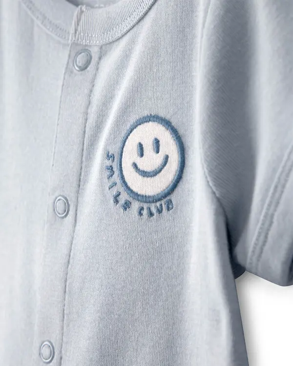 Kids Baby Boy 'Smile Club' Short-Sleeve Romper - Blue 2 Image