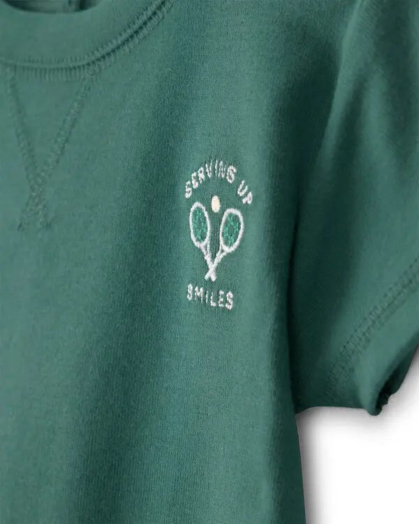 Baby Boy Tennis Short-Sleeve Romper - Green 2 Image