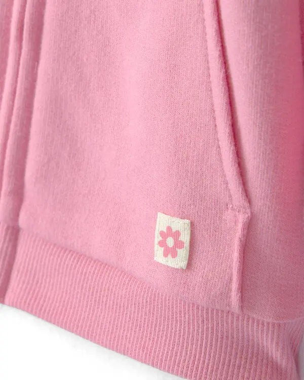 Kids Baby Girl French Terry Zip-Up Hoodie - Pink 2 Image