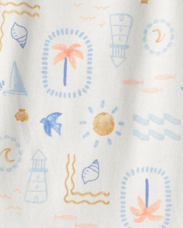 Baby Girl 3-Pack Beach Flutter-Sleeve Multipack Bodysuits - Orange/Blue/Ivory 2 Image