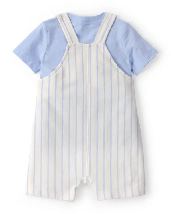 Kids Baby Boy 2-Piece Stripe Overall Set - Blue/Ivory 4 Image