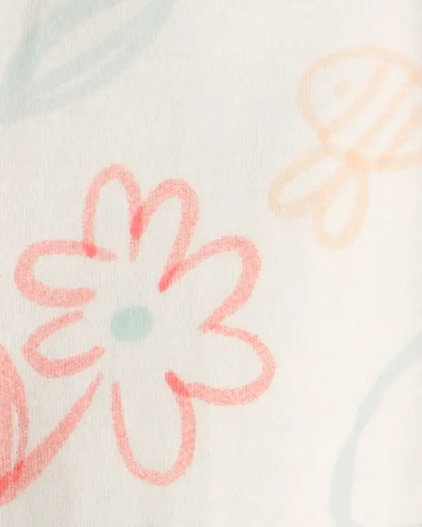 Baby Girl Spring Floral 2-Way Zip 100% Cotton Sleeper - Ivory 2 Image