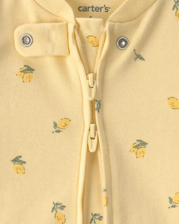 Baby Lemon 2-Way Zip 100% Cotton Sleeper - Yellow 2 Image
