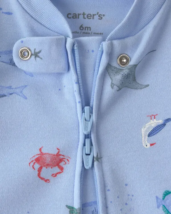 Baby Sea Animals 2-Way 100% Cotton Zip Sleeper - Blue 2 Image