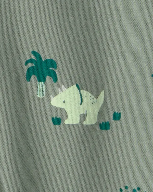 Baby Boy Dinosaur 2-Way Zip 100% Cotton Sleeper - Green 1 Image