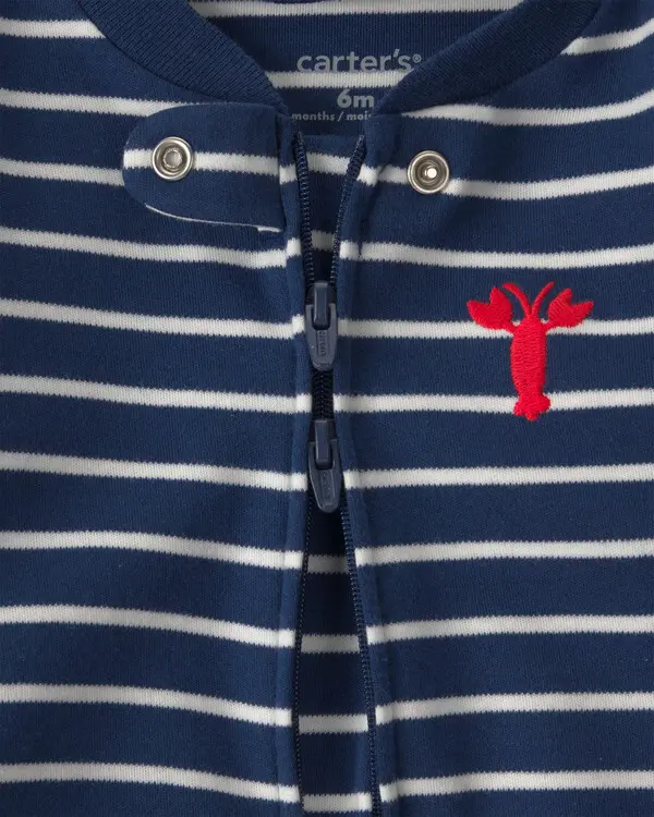 Baby Boy Lobster 2-Way Zip 100% Cotton Sleeper - Blue 3 Image