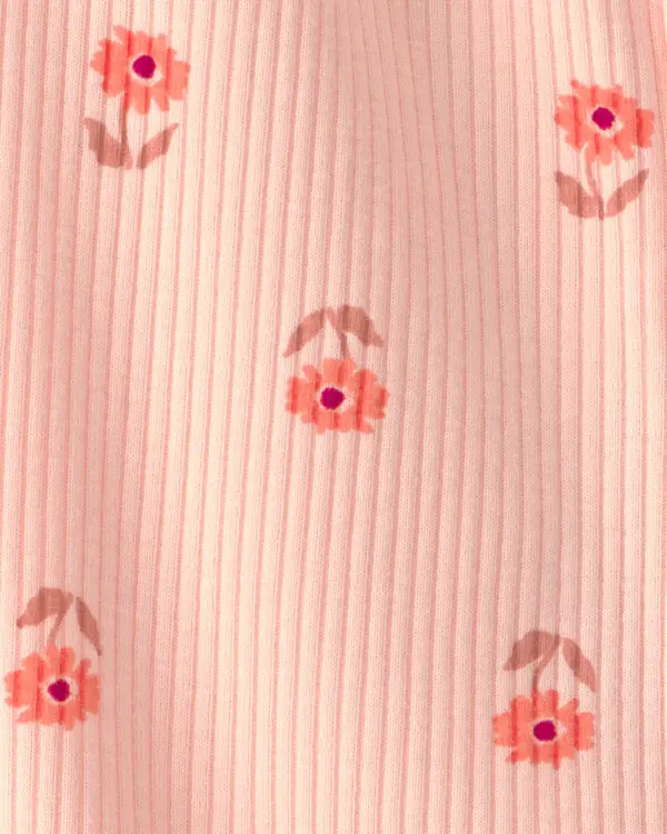 Baby Girl Floral 2-Way Zip Sleeper - Orange 2 Image