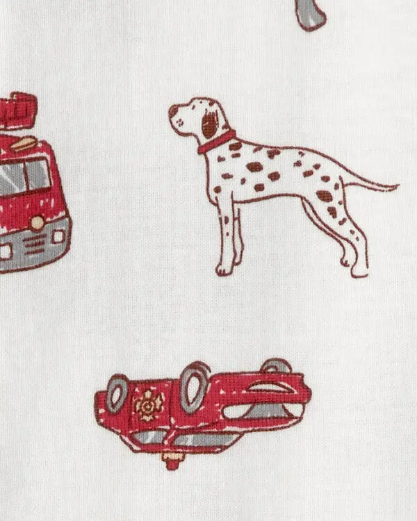 Baby Boy Firetruck 100% Cotton Snug Fit 1-Piece Pyjama Set - White 1 Image