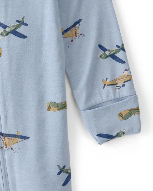 Baby Boy Plane 2-Way Zip PurelySoft Sleeper - Blue 3 Image