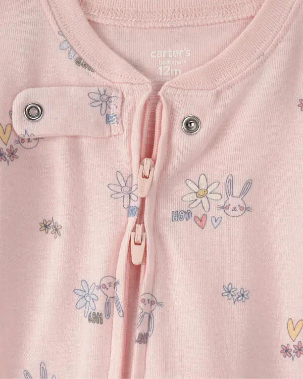  Baby Girl Easter Bunny 100% Cotton Snug Fit 1-Piece Pyjama Set - Pink 2 Image