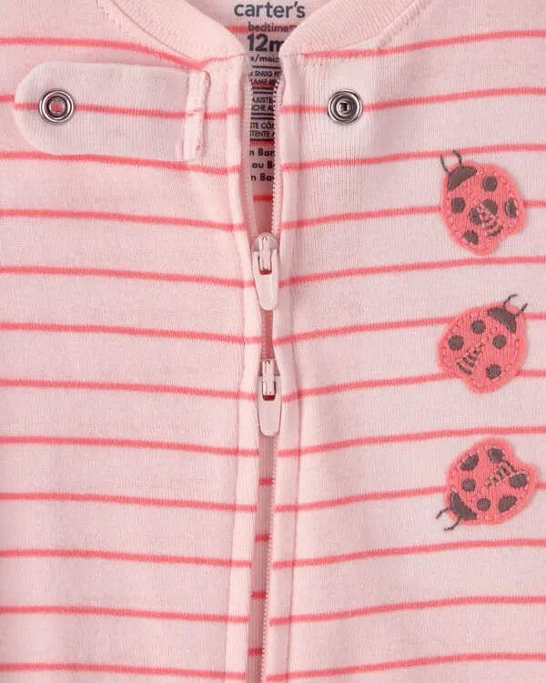  Baby Girl Ladybug Striped 100% Cotton Snug Fit 1-Piece Pyjama Set - Pink 3 Image
