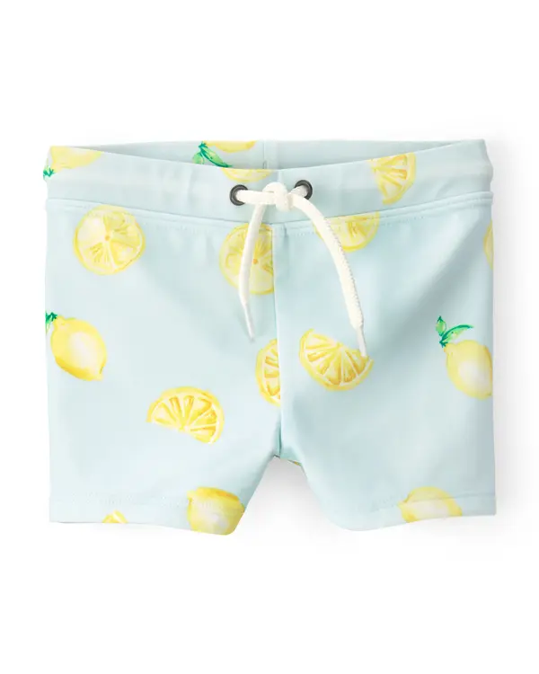  Baby Boy 2-Piece Lemon Rashguard Swimsuit Set - Yellow/Blue 1 Image