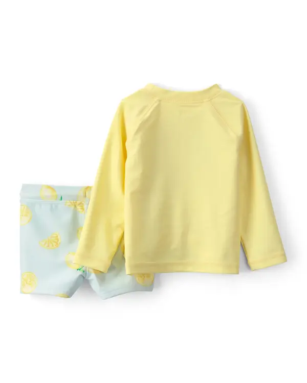  Baby Boy 2-Piece Lemon Rashguard Swimsuit Set - Yellow/Blue 3 Image