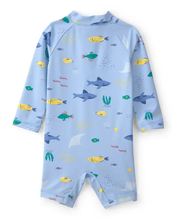  Baby Boy Fish 1-Piece Rashguard Swimsuit - Blue 2 Image