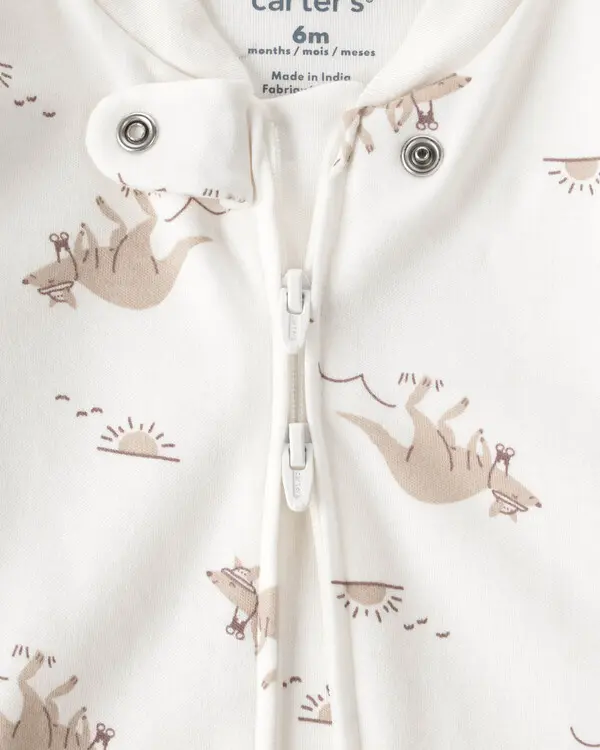  Baby Kangaroo 2-Way Zip 100% Cotton Sleeper - Cream 1 Image