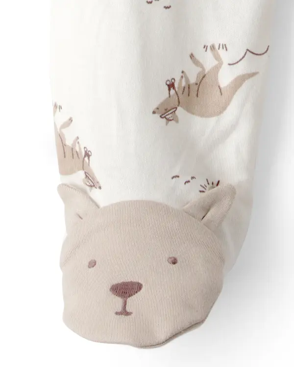  Baby Kangaroo 2-Way Zip 100% Cotton Sleeper - Cream 2 Image