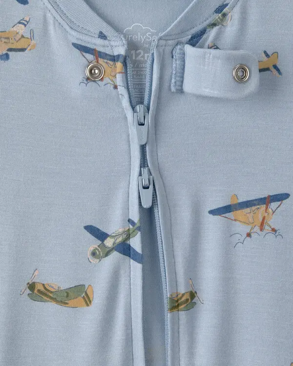  Baby Boy Plane PurelySoft 2-Way Zip 1-Piece Pyjama - Blue 4 Image