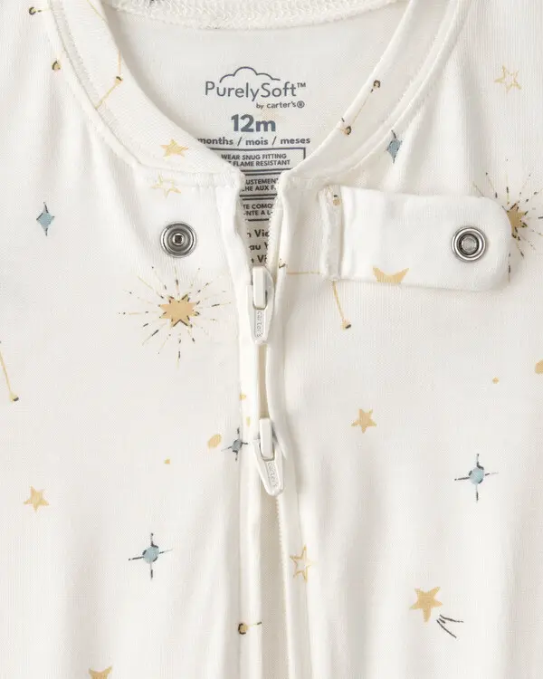 Kids Baby Neutral Constellation PurelySoft 2-Way Zip 1-Piece Pyjama - Cream 1 Image